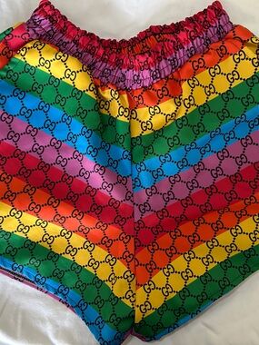 Multicolor Handmade Rainbow GG fabric Stripe Shorts